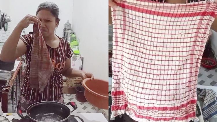 Cuma butuh 5 menit, lap dapur kotor bau dan penuh minyak jadi kinclong cuma dikucek