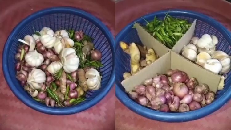 Cuma pakai 1 baskom, ini cara simpan aneka bawang dan cabai biar tak tercampur