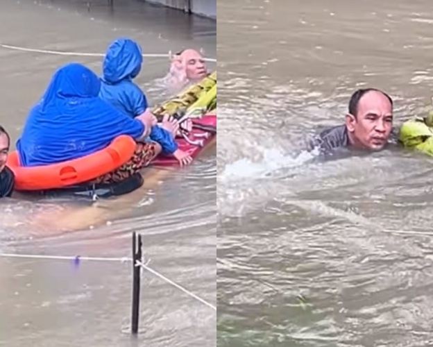 Aksi heroik Kapolsek Pangkalan Brandan Sumut evakuasi warga terjebak banjir, andalkan batang pisang