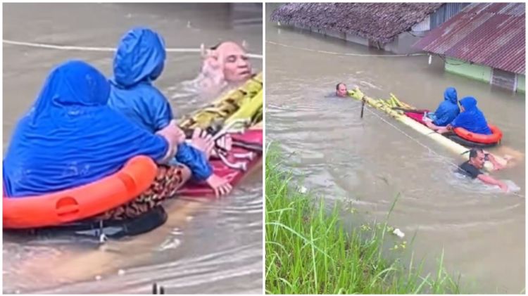 Aksi heroik Kapolsek Pangkalan Brandan Sumut evakuasi warga terjebak banjir, andalkan batang pisang