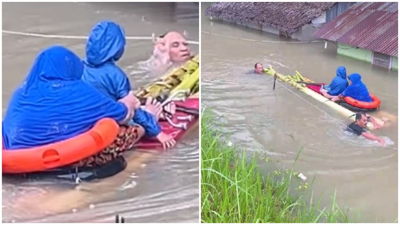 Aksi heroik Kapolsek Pangkalan Brandan Sumut evakuasi warga terjebak banjir, andalkan batang pisang