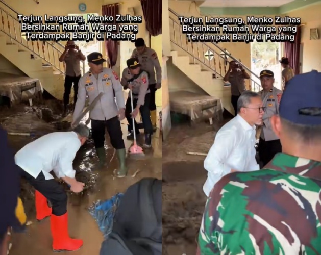Aksi Menko Zulkifli Hasan terjun langsung ke lokasi banjir di Padang, ikut bersihkan rumah warga