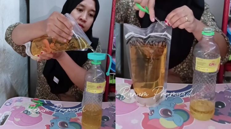 Tak punya corong? Coba pakai 1 alat ini untuk refil minyak goreng ke botol tanpa khawatir tumpah