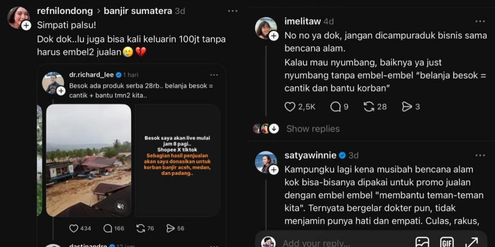 Dikecam gegara donasi korban banjir tapi nyambi promosi produk, Dokter Richard Lee tegaskan hal ini