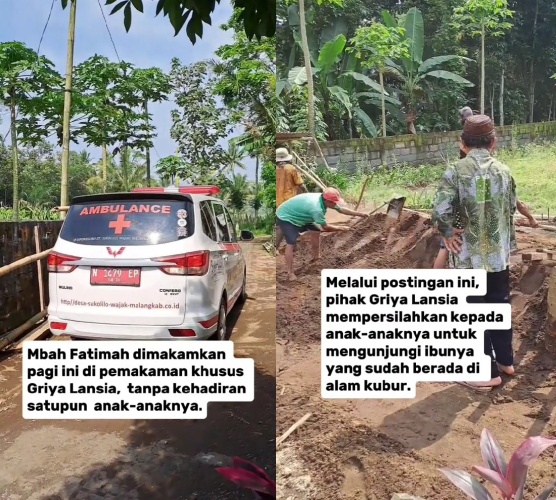 Viral ibu yang dikirim 4 anaknya ke panti Jompo di Malang kini wafat, pemakaman tak dihadiri keluarga