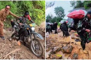 9 Potret prajurit TNI beri bantuan ke Tapanuli, lalui jalan ekstrim, jalan 3 jam ke desa terisolasi