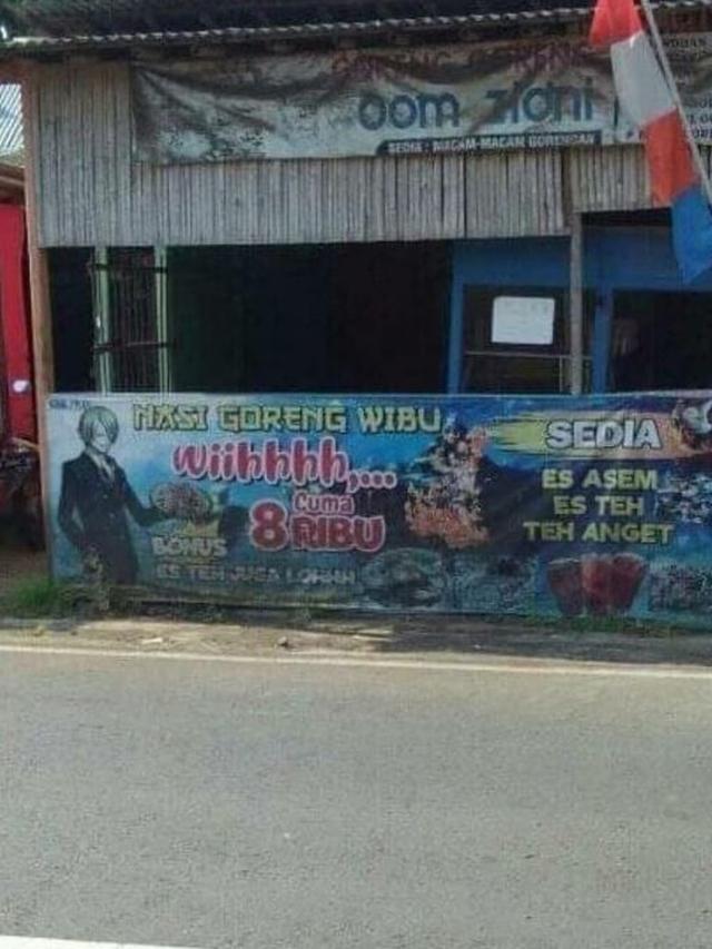 11 Spanduk dagangan bertema anime ini bikin wibu auto senyum lebar, dari Naruto sampai One Piece