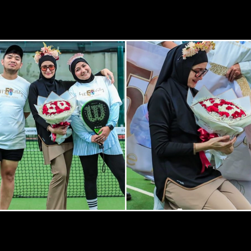 9 Potret Inneke Koesherawati dapat kejutan ultah ke-50 di lapangan padel, sampai heran liat konsepnya