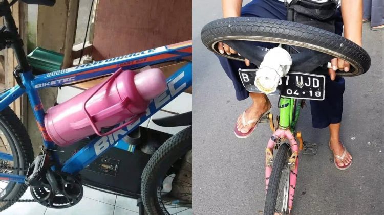 11 Potret sepeda dengan barang nyeleneh, lihat yang bawa termos air pasti geleng kepala