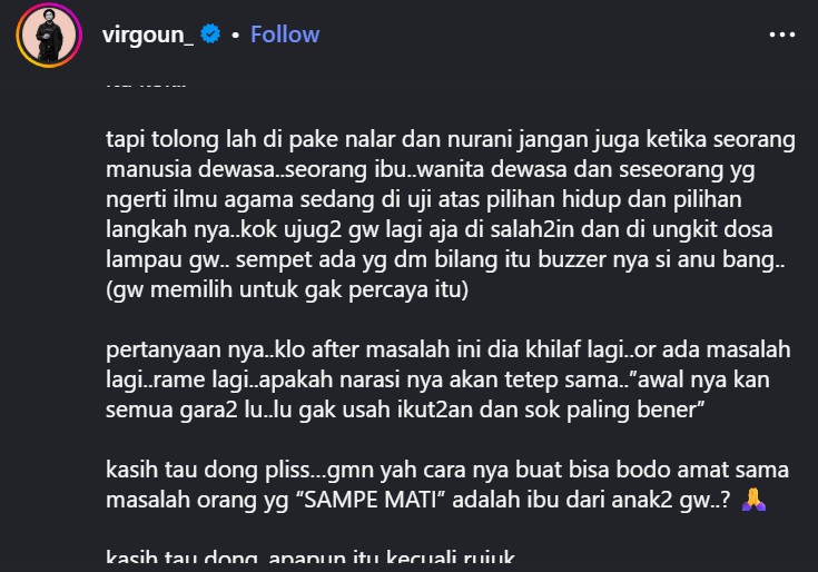 Virgoun disalahkan atas kasus perselingkuhan Inara Rusli, singgung pilihan hidup eks istrinya