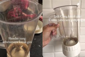 Cara mudah menghilangkan bercak air di gelas blender biar lebih bening, kuncinya di 2 bahan dapur ini