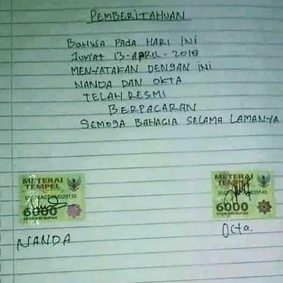 6 Surat perjanjian bermeterai paling nyeleneh, isinya tak terduga dan bikin senyum sendiri