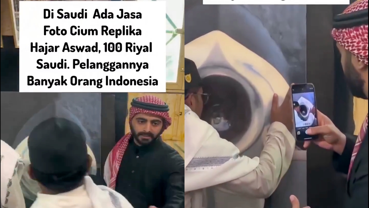 Beredar video jasa foto cium replika Hajar Aswad 100 riyal digemari jemaah Indonesia, ini faktanya