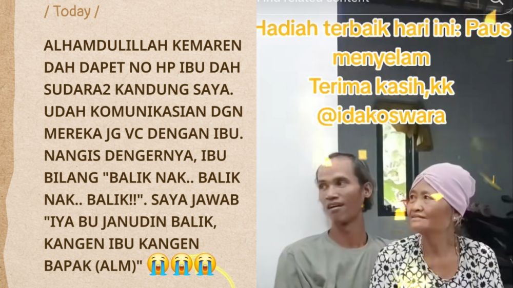 Terpisah 32 tahun pasca terbawa kereta sejak usia 7 tahun, Zainuddin temukan ibu kandung berkat medsos