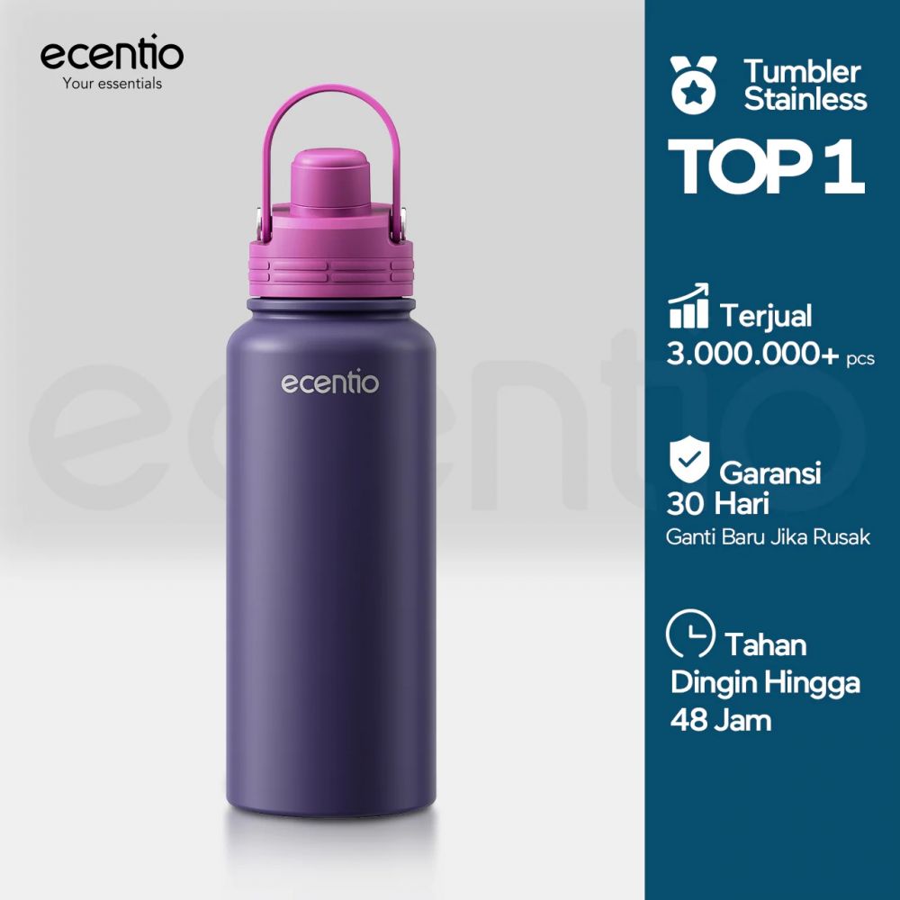 9 Rekomendasi tumbler Ecentio stainless steel di bawah 1 liter dengan sedotan yang praktis saat minum