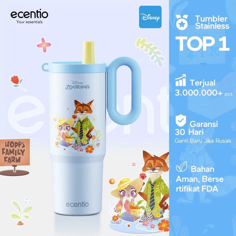 9 Rekomendasi tumbler Ecentio stainless steel di bawah 1 liter dengan sedotan yang praktis saat minum