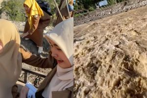 Momen menegangkan guru di Aceh seberangi sungai pakai tali sling demi masuk sekolah