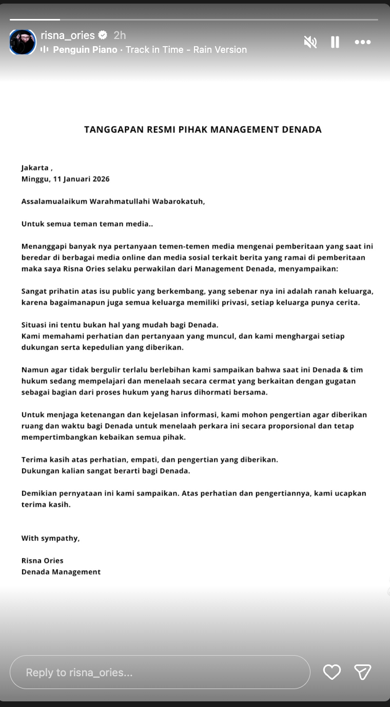 Tersandung isu penelantaran anak dan gugatan di PN Banyuwangi, pihak Denada buka suara