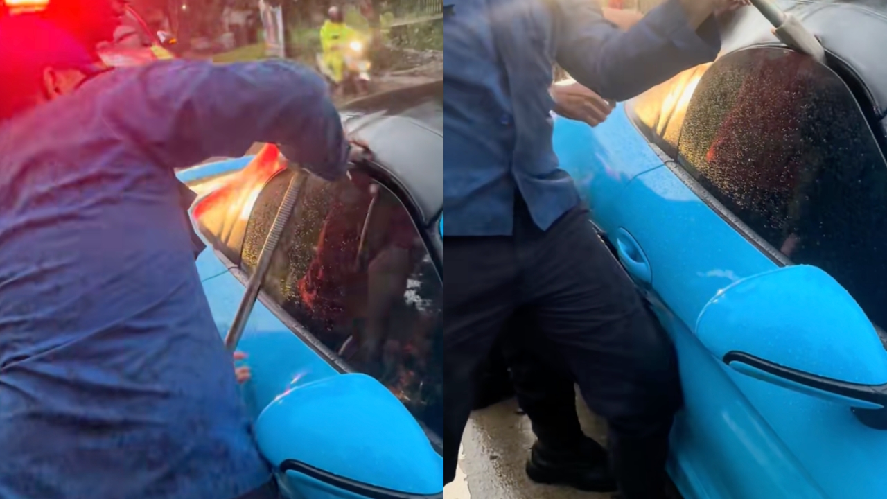 Kunci ketinggalan di dalam Porsche 5 jam, pria ini terpaksa panggil petugas Damkar pecahkan kaca