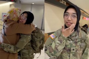 Momen haru lepas rindu seorang ibu saat anak perempuannya tugas jadi tentara Amerika
