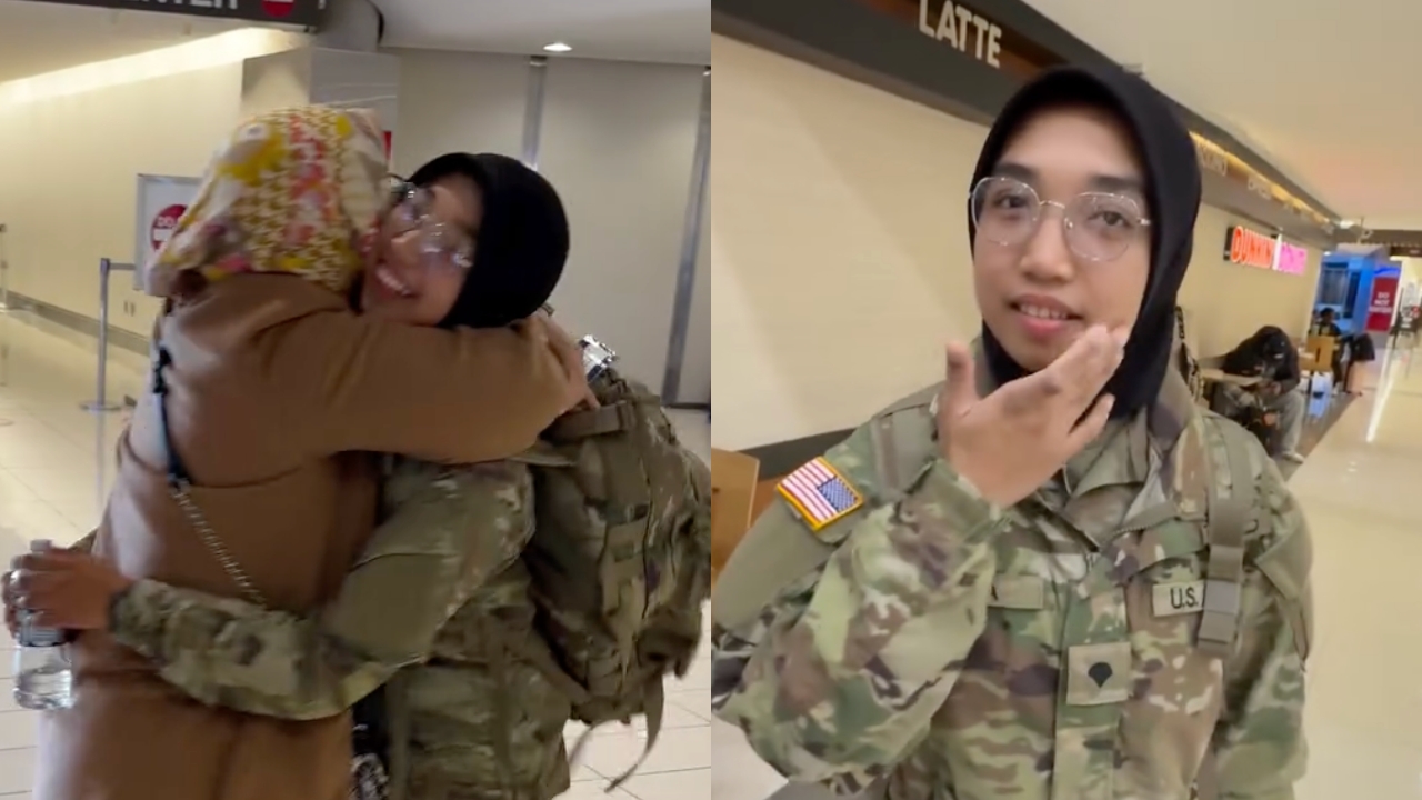 Momen haru lepas rindu seorang ibu saat anak perempuannya tugas jadi tentara Amerika