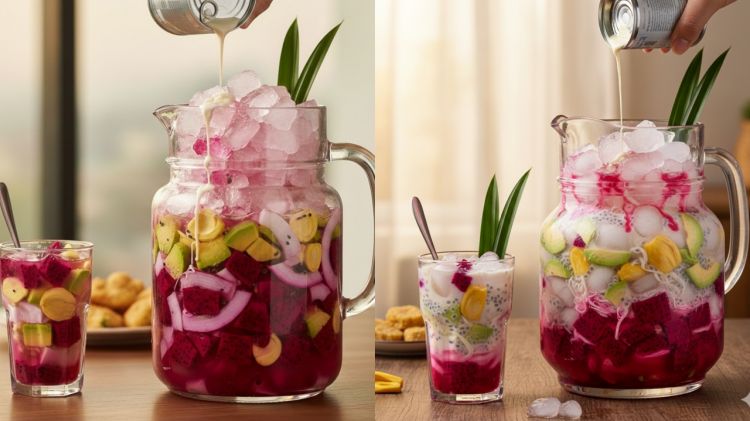 Resep es teler buah naga porsi teko, takjil segar untuk buka puasa keluarga