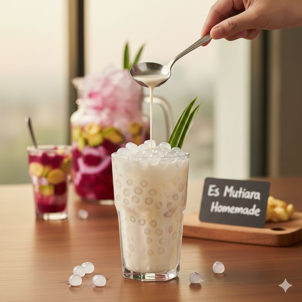 Resep es mutiara homemade, tekstur bening dan kenyal ala penjual minuman kekinian