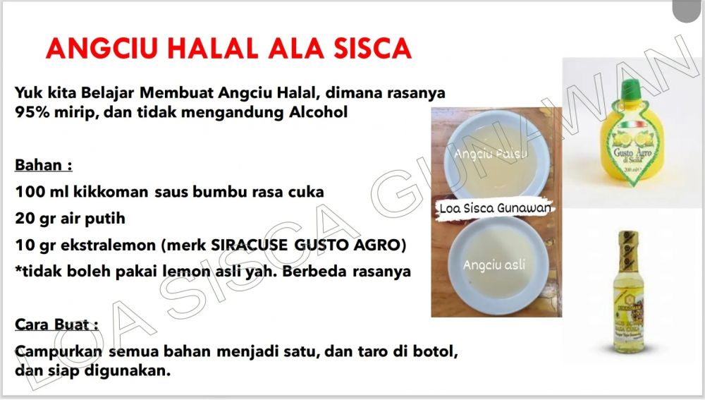Resep pengganti angciu ala Chef Loa Sisca Gunawan, rahasia masakan Chinese food harum tanpa alkohol