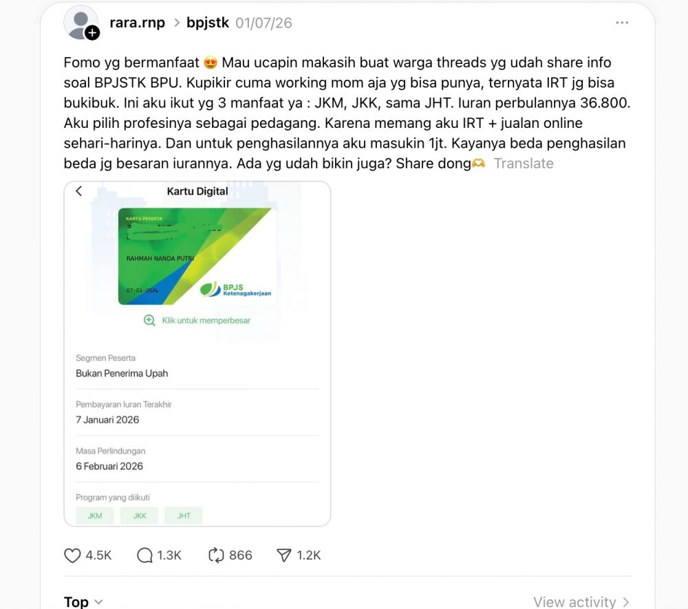 Ibu rumah tangga bisa punya JHT? Simak syarat daftar BPJS Ketenagakerjaan BPU terbaru