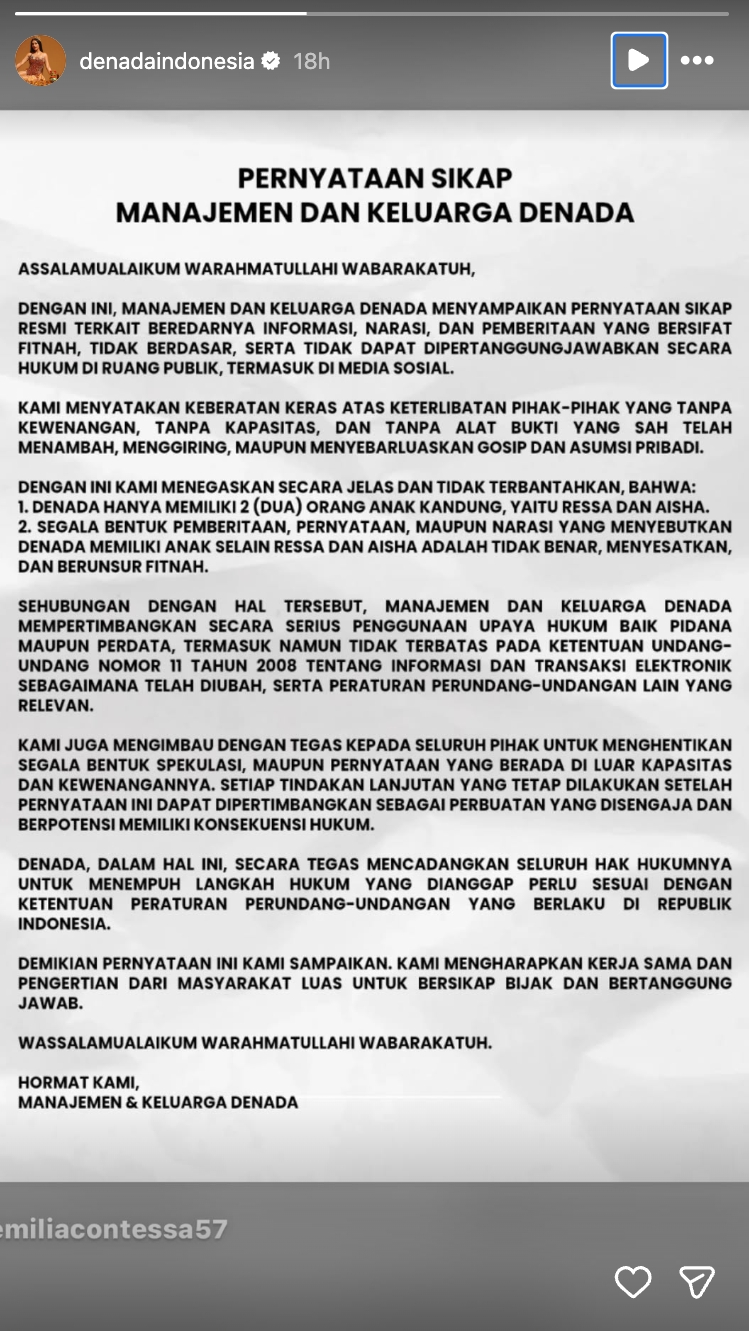 Denada bantah rumor punya 3 anak, manajemen siap tempuh jalur hukum