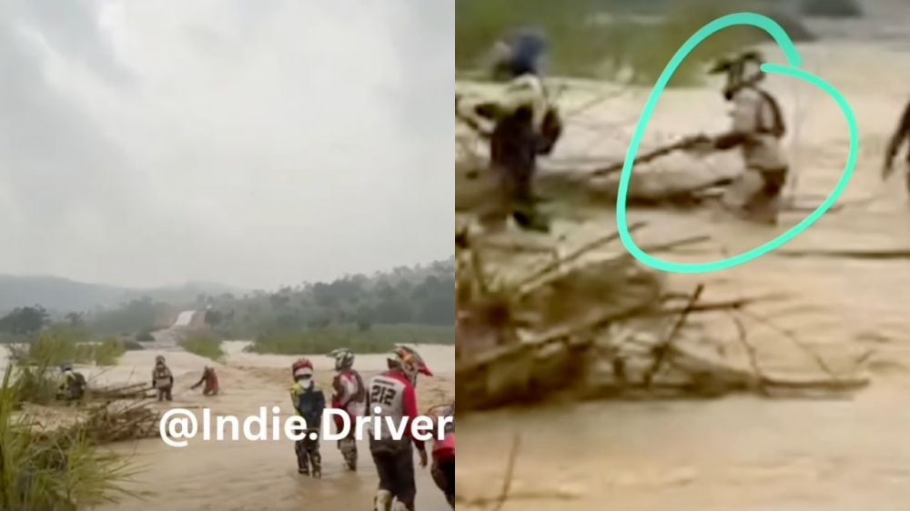 Detik-detik Judika terjebak banjir saat offroad trail di Hambalang, pilih tinggalkan motor