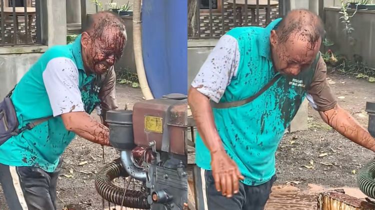 Momen sopir truk tangki berjuang tutup kebocoran tetes tebu hingga wajah terguyur cairan