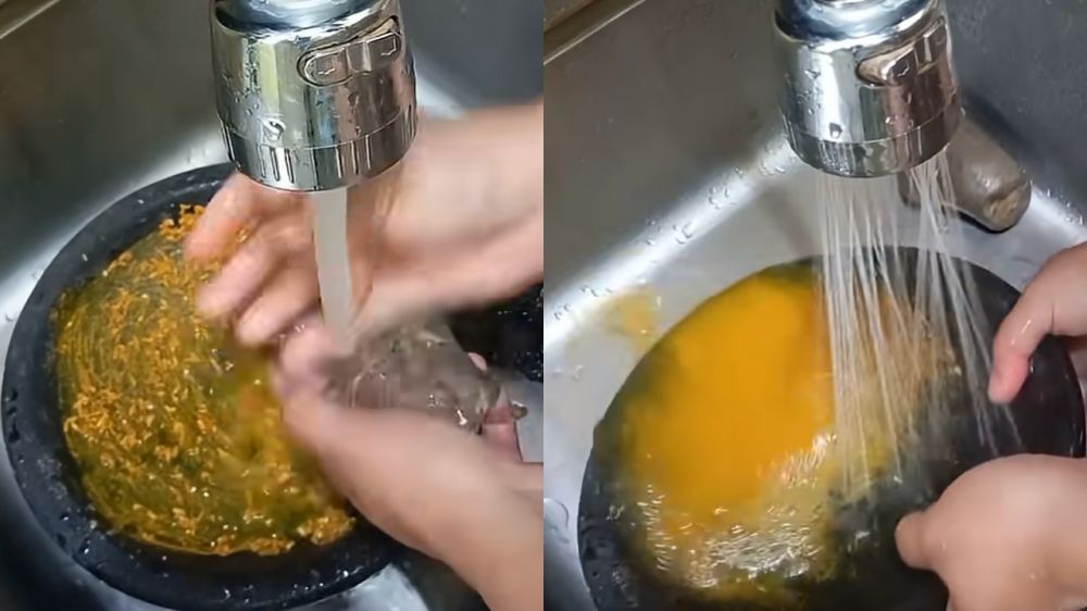 Trik bersihkan sisa kunyit pada cobek batu tanpa sabun berlebih