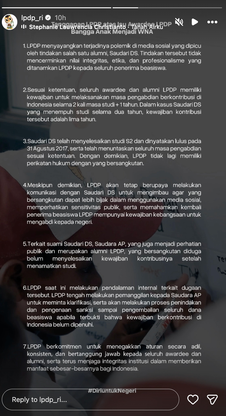 LPDP beri tanggapan tegas terkait polemik pernyataan alumnus DS soal kewarganegaraan anak