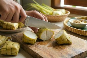Solusi mengiris ketupat pulen agar hasilnya rapi dan tidak menempel di pisau