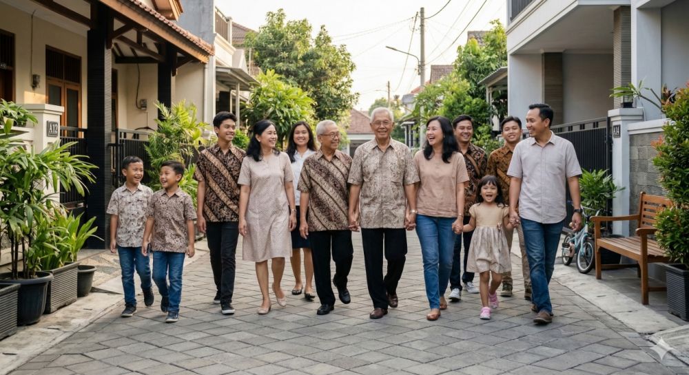 5 Ide pose foto Lebaran estetik, trik keluarga besar terlihat ramping di HP