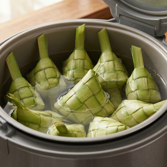 5 Cara bikin ketupat pakai rice cooker, anti gagal dan hemat gas untuk Lebaran