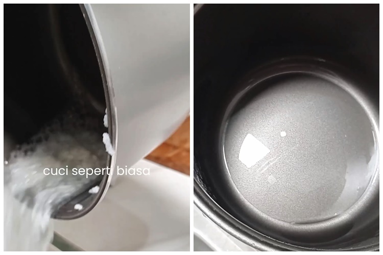 Kirain harus direndam lama, ternyata modal air panas doang panci rice cooker bebas kerak nasi