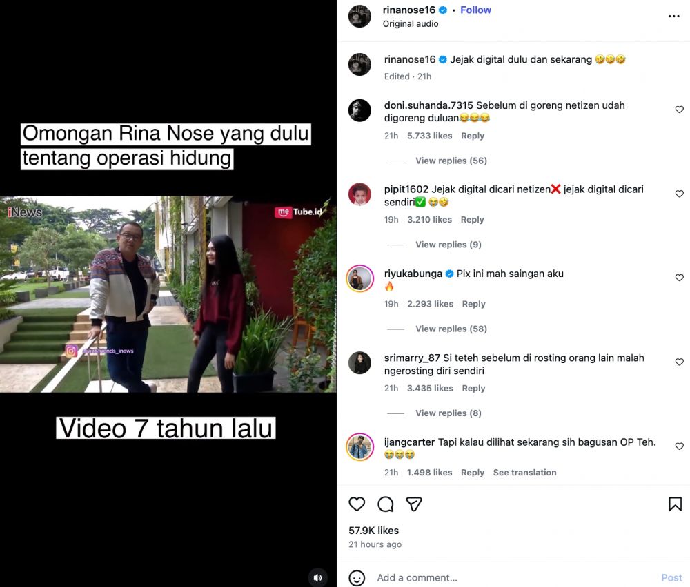 Sempat bilang hidungnya bawa hoki, Rina Nose kini akui menjilat ludah sendiri setelah operasi