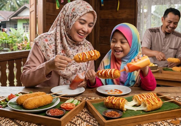 Resep jajanan corndog super gampang dan bisa dimasak bareng keluarga di kampung, suasana jadi seru