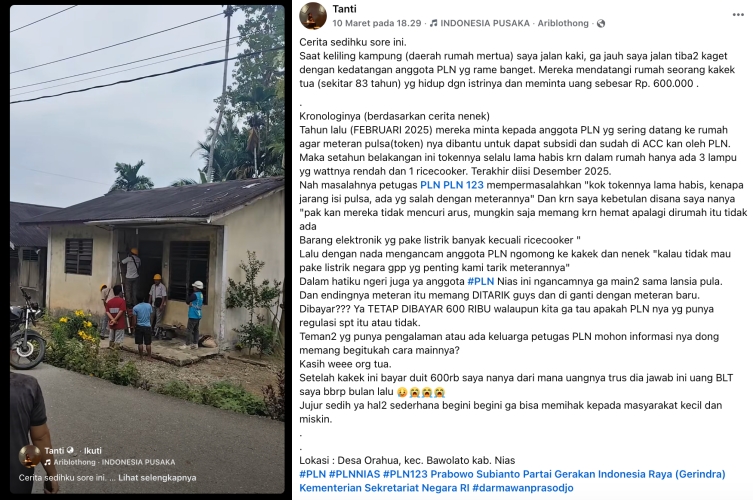 Duduk perkara lansia di Nias ditagih Rp600 ribu oleh PLN gara-gara irit listrik