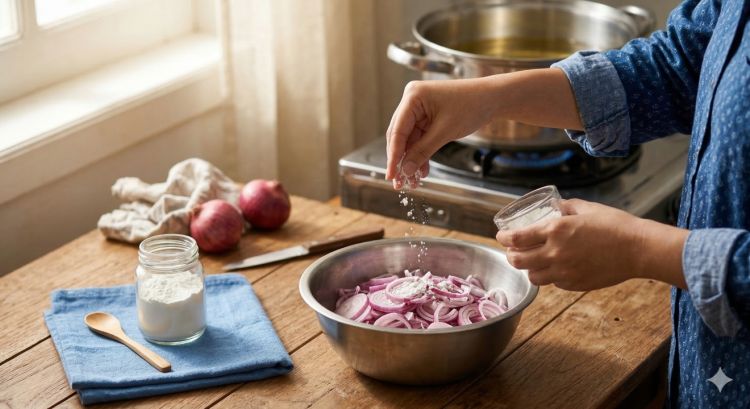 Bukan pakai terigu, ini trik bikin bawang goreng anti gosong buat pelengkap opor dan rendang