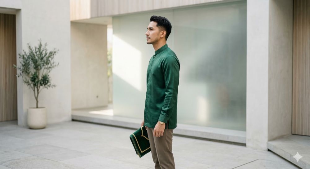 5 Ide pose foto outfit Lebaran sendiri yang profesional cuma pakai kamera HP