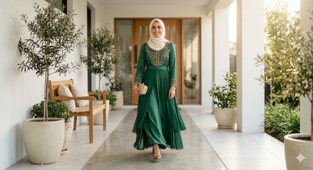 5 Ide pose foto outfit Lebaran sendiri yang profesional cuma pakai kamera HP