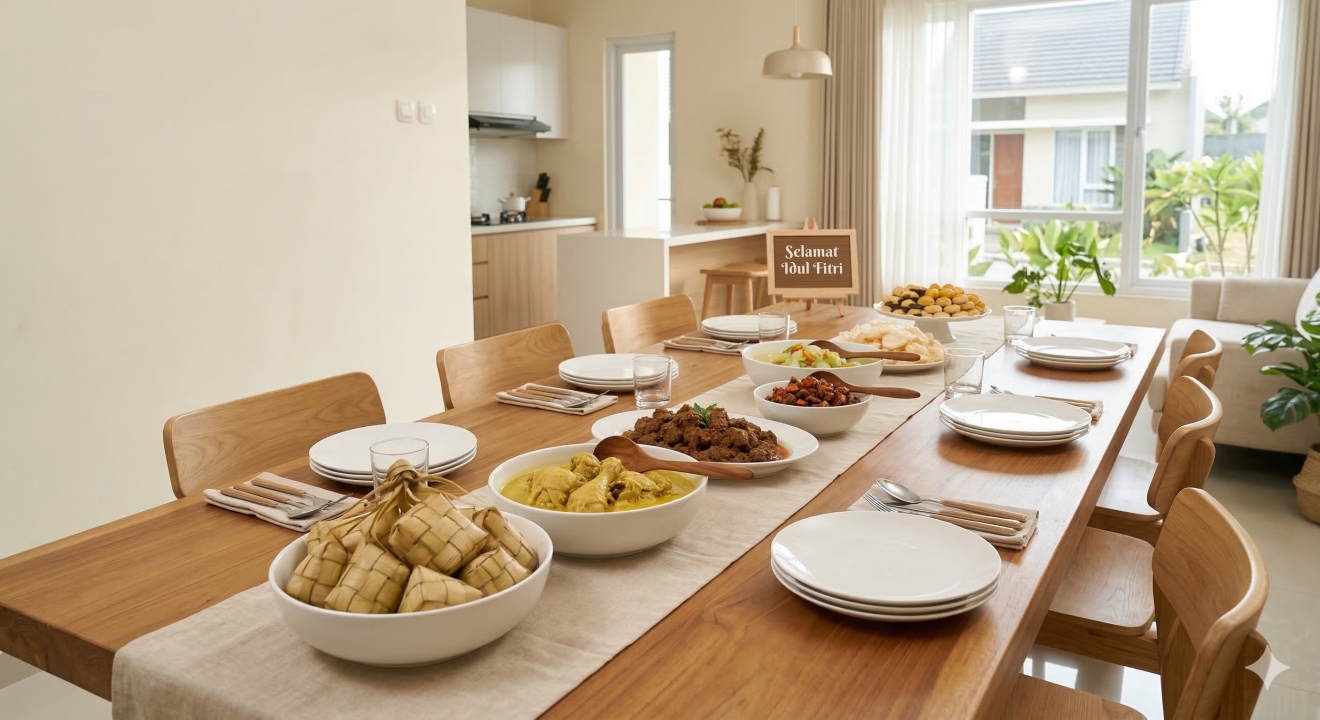 Meja makan lebaran aesthetic | foto ilustrasi: Gemini AI