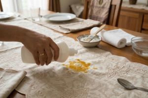 Taplak meja kena noda opor dan rendang? Lakukan langkah ini agar bersih kembali