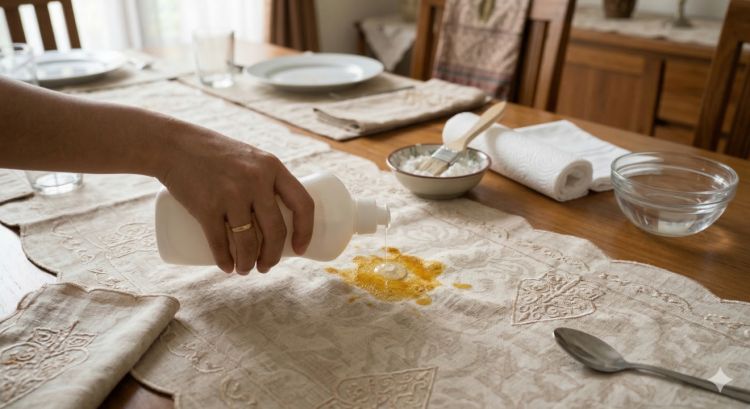 Taplak meja kena noda opor dan rendang? Lakukan langkah ini agar bersih kembali