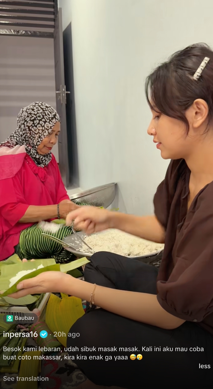 9 Momen hangat Indah Permatasari masak coto Makassar Lebaran bareng mertua dan keluarga di Baubau