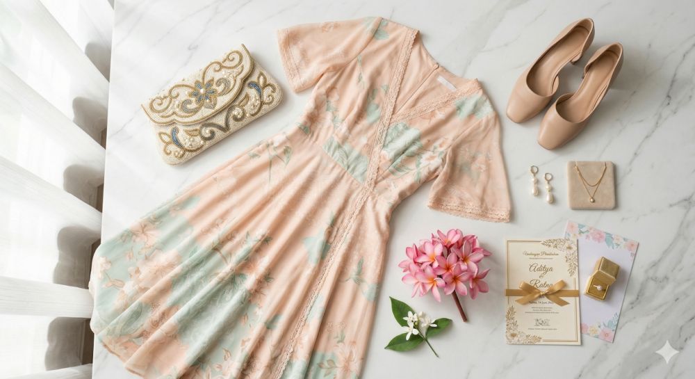 5 Ide pose foto outfit kondangan sendiri pakai kamera HP yang aesthetic dan natural