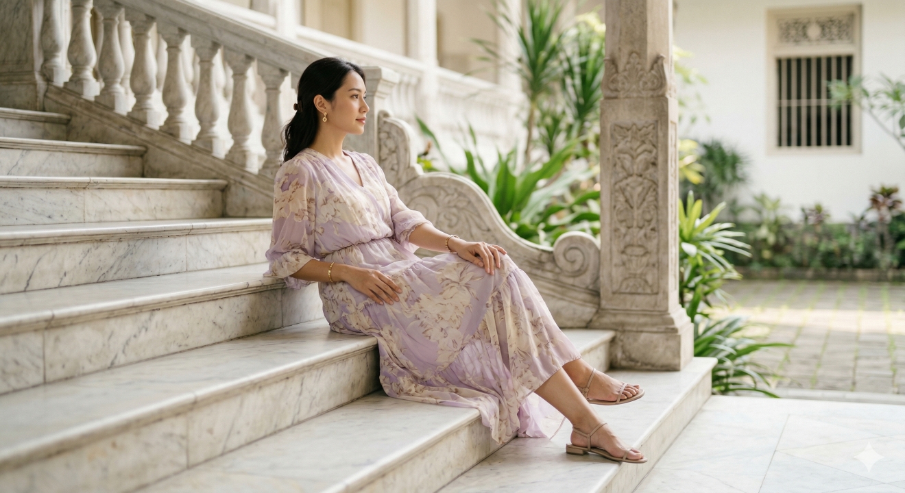 5 Ide pose foto outfit kondangan sendiri pakai kamera HP yang aesthetic dan natural